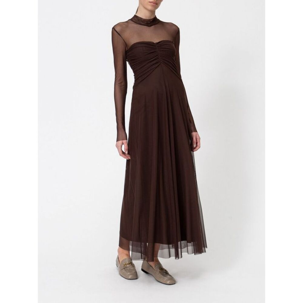 Twinset Women Long-Sleeved Tulle Evening Gown Twinset With Crew Neck